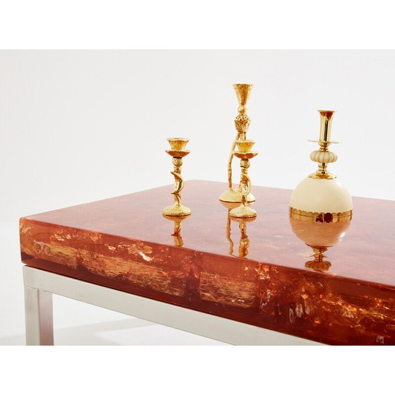Image 1 of Vintage orange fractal resin coffee table by Marie-Claude de Fouquières, 1970