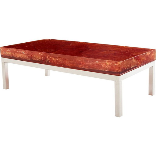 Vintage orange fractal resin coffee table by Marie-Claude de Fouquières, 1970