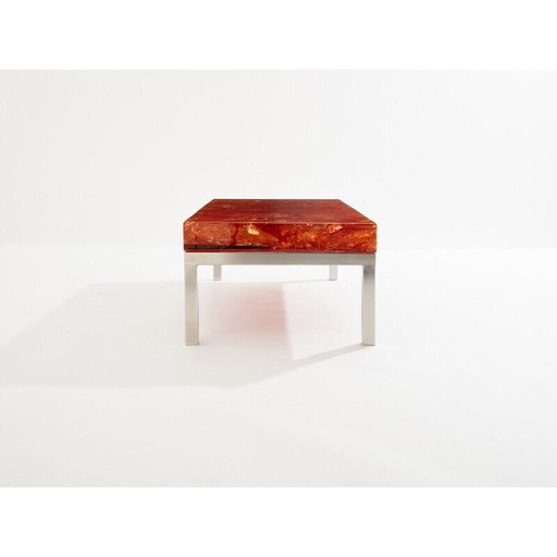 Vintage orange fractal resin coffee table by Marie-Claude de Fouquières, 1970