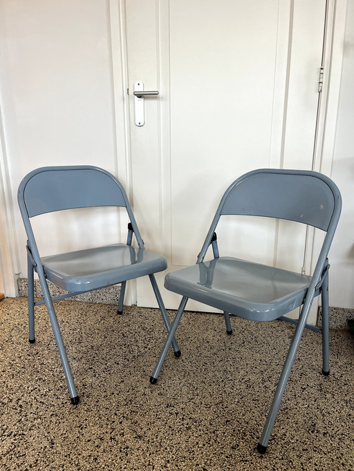 2 X Habitat Gray Steel Folding Chairs