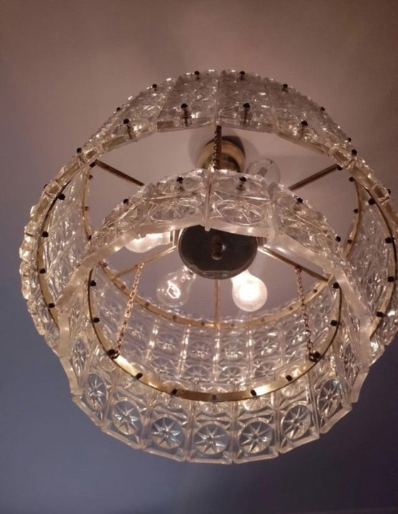 Image 1 of Kinkeldey Chandelier Glass Cristal With Brass Structure , Austria, 1960