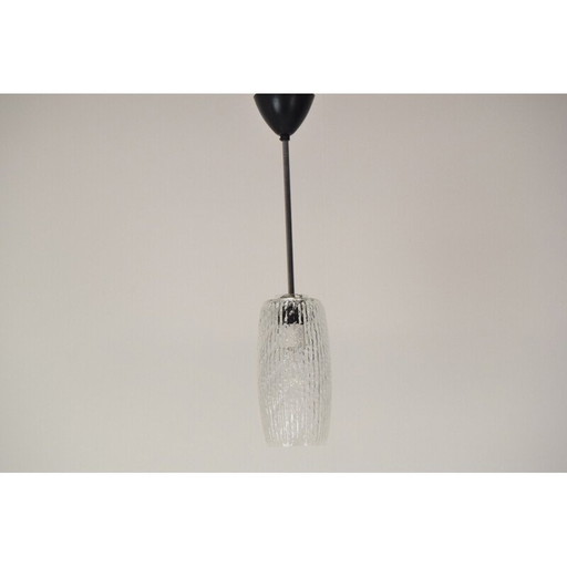 Vintage glass and metal pendant lamp, Czechoslovakia 1960