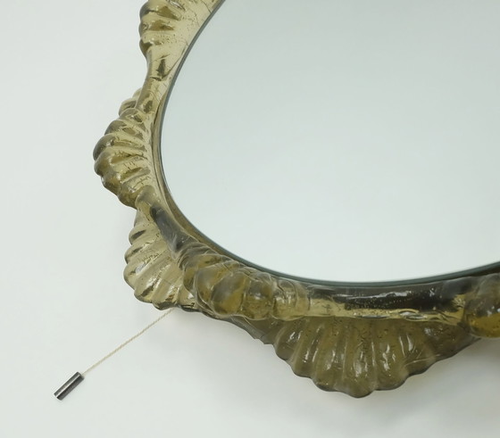 Image 1 of Elegante specchio da parete retroilluminato con cornice in acrilico e decoro in vetro ghiacciato, anni '60 e '70