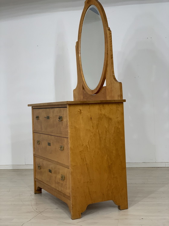 Image 1 of Art Nouveau miroir commode coiffeuse armoire chambre à coucher lavabo vers 1920