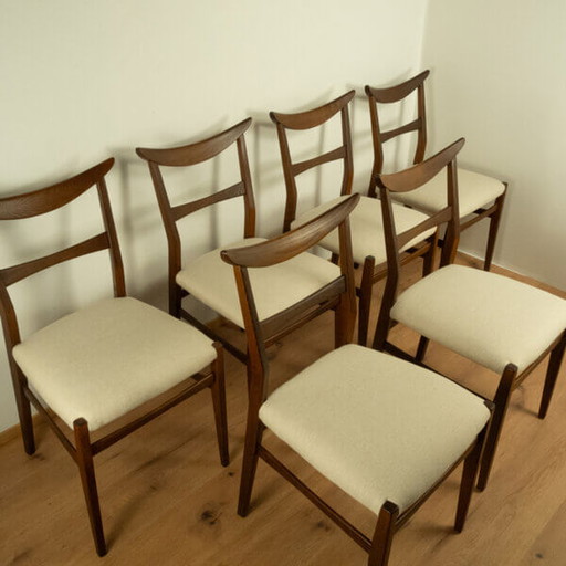 6x Chaises Cowhorn : Frêne teinté foncé avec revêtement beige clair, années 1960