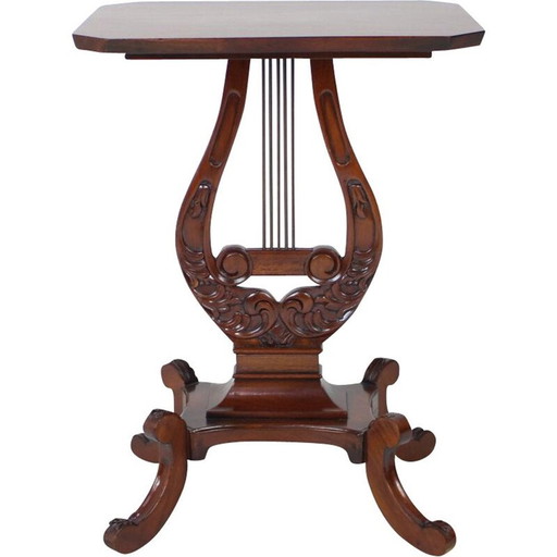 Vintage Art nouveau Lira mahagony side table, Czechoslovakia 1910s