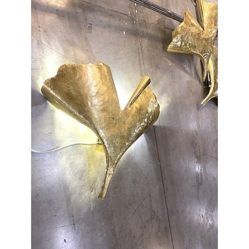 Set Of 2 Contemporary Italian Brass Leaf Wall Sconce By Simoeng