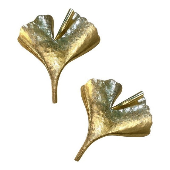 Image 1 of Set Of 2 Contemporary Italian Brass Leaf Wall Sconce By Simoeng