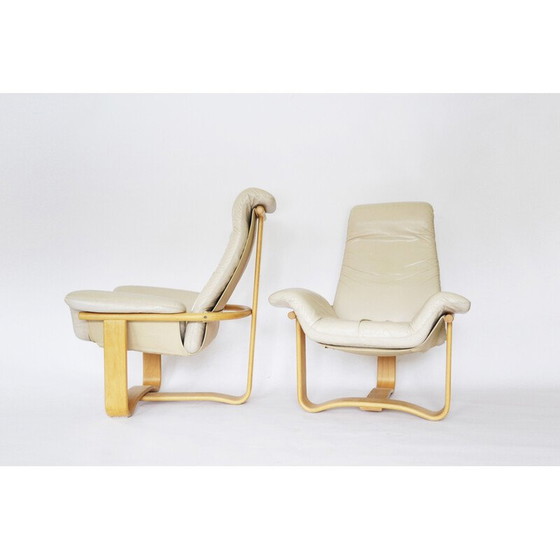 Image 1 of Pair of vintage Scandinavian beige Manta armchairs by Ingmar Relling for Westnofa, Norway 1970s
