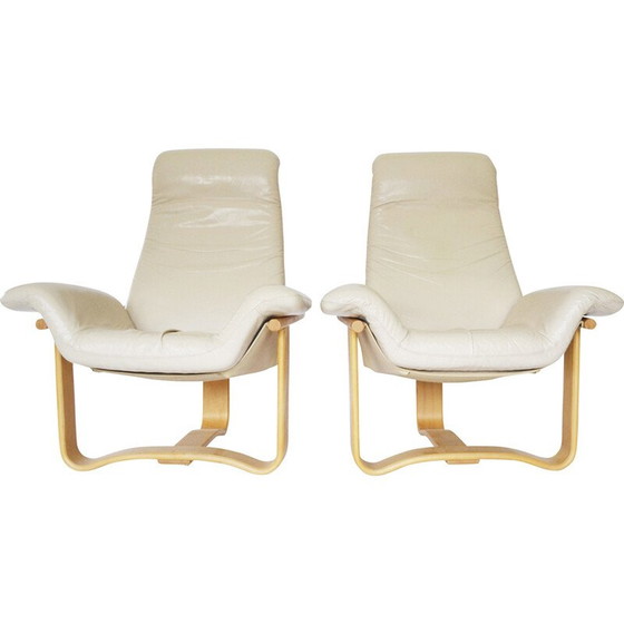 Image 1 of Pair of vintage Scandinavian beige Manta armchairs by Ingmar Relling for Westnofa, Norway 1970s