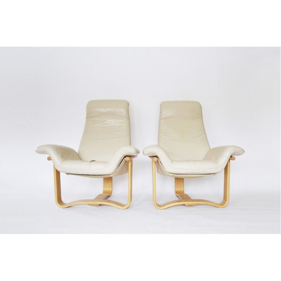 Image 1 of Pair of vintage Scandinavian beige Manta armchairs by Ingmar Relling for Westnofa, Norway 1970s