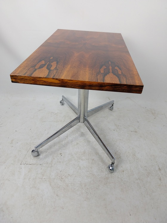 Image 1 of 1 X Side Table/TV Table 1970's Chrome And Wood On Casters