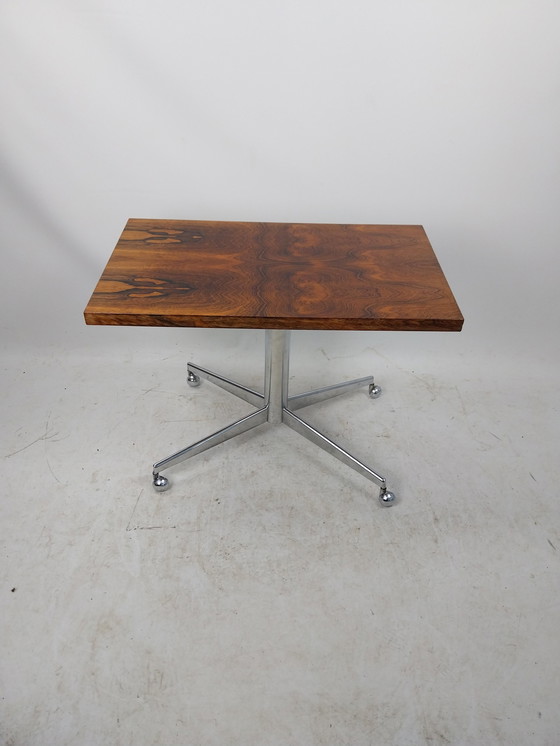 Image 1 of 1 X Side Table/TV Table 1970's Chrome And Wood On Casters