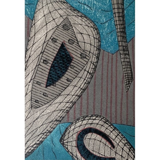 Image 1 of Incisione vintage blu e grigia di Henri Goetz, 1970