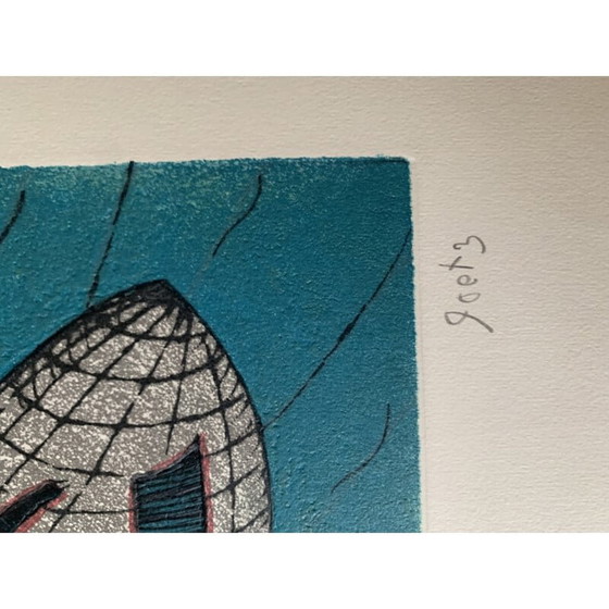 Image 1 of Incisione vintage blu e grigia di Henri Goetz, 1970