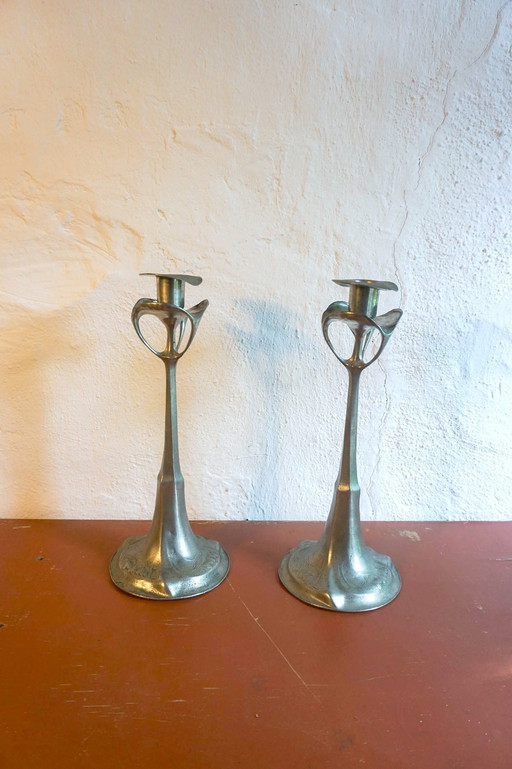 2x Art Nouveau candlesticks