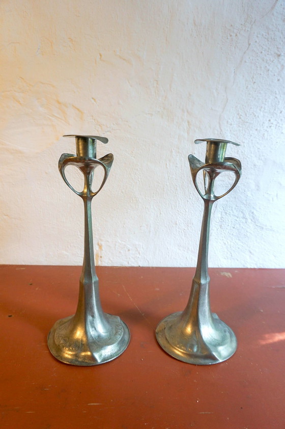 Image 1 of 2x Art Nouveau candlesticks