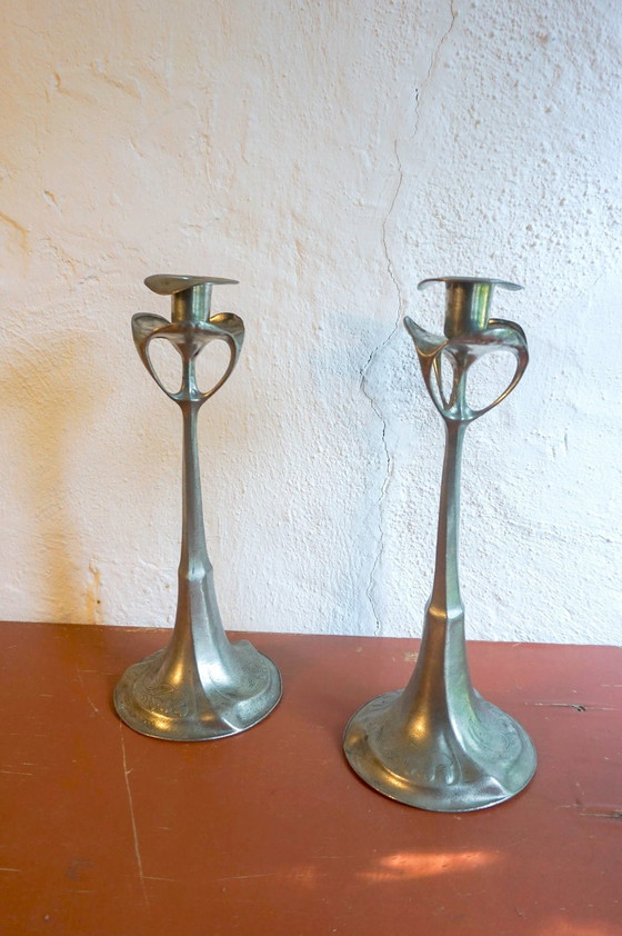 Image 1 of 2x Art Nouveau candlesticks