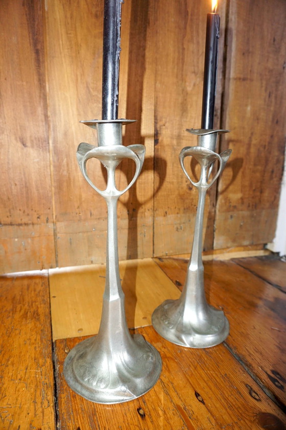 Image 1 of 2x Art Nouveau candlesticks