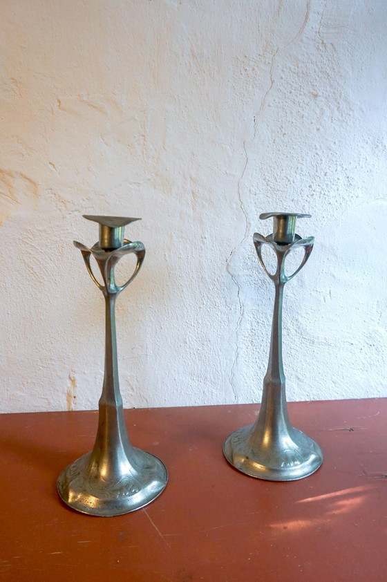 Image 1 of 2x Art Nouveau candlesticks