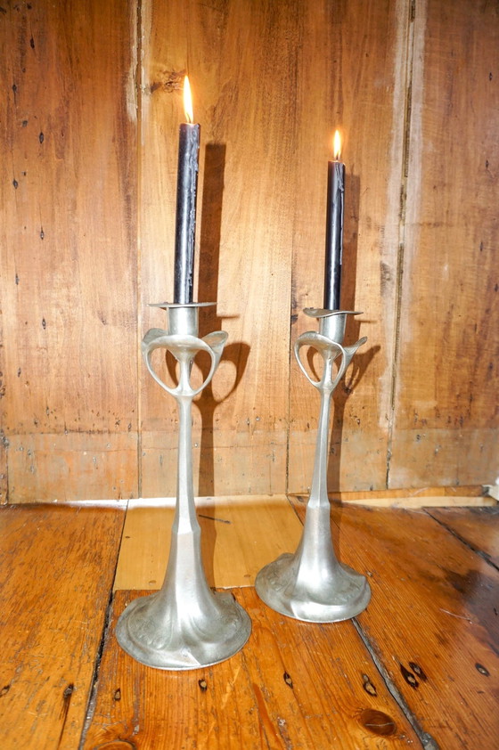 Image 1 of 2x Art Nouveau candlesticks