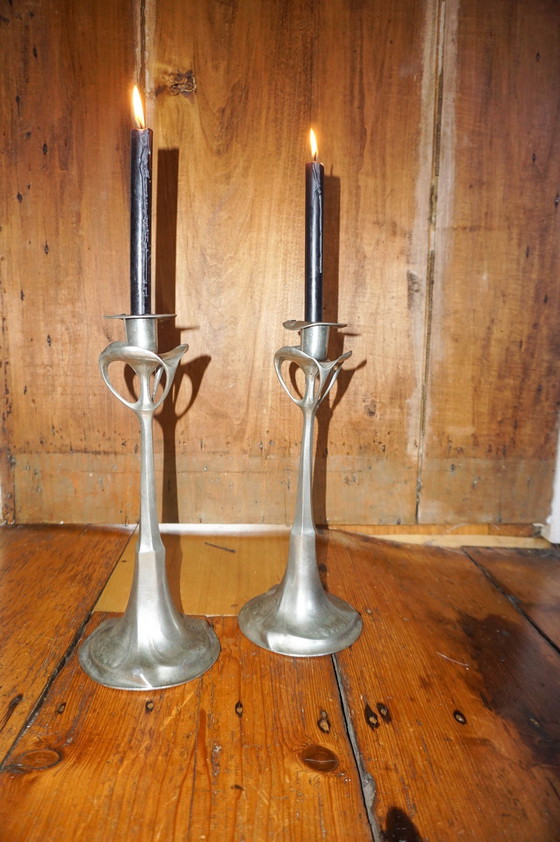 Image 1 of 2x Art Nouveau candlesticks