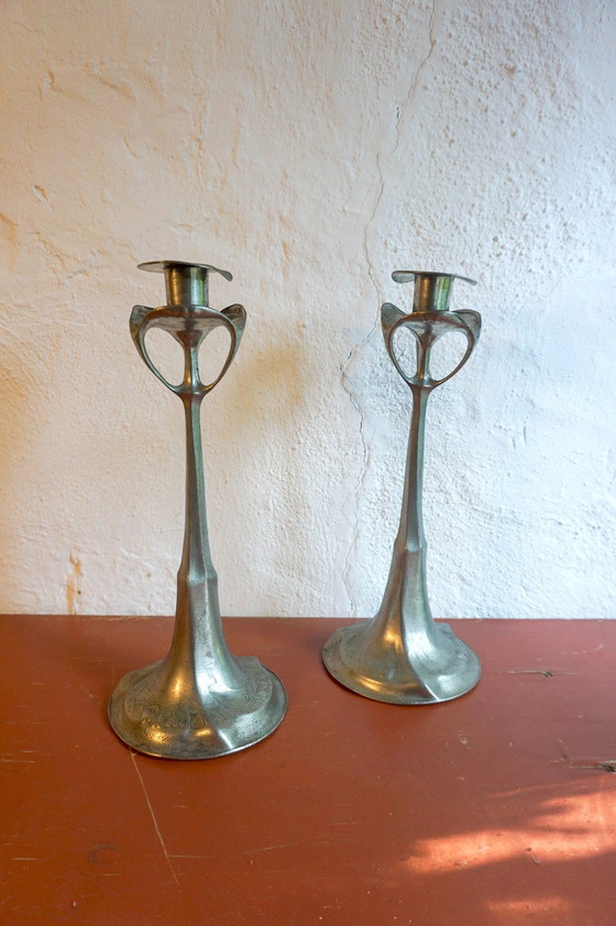 Image 1 of 2x Art Nouveau candlesticks