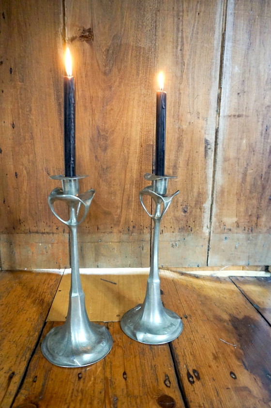 Image 1 of 2x Art Nouveau candlesticks