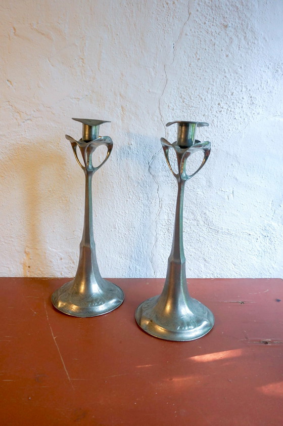 Image 1 of 2x Art Nouveau candlesticks