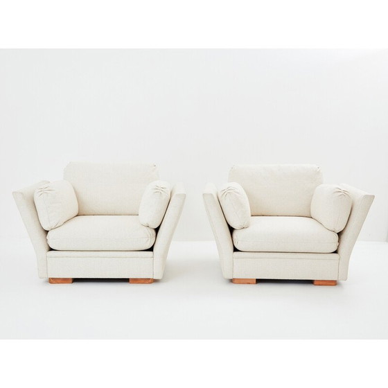 Image 1 of Pair of vintage solid oak armchairs for La Maison Jansen, 1960