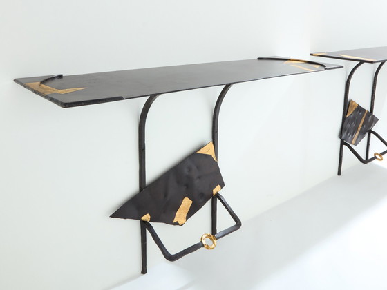 Image 1 of Jean-Jacques Argueyrolles Brutalist Console Tables Wrought Iron 1990