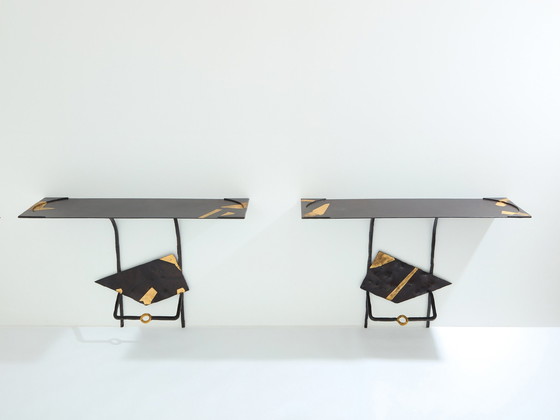 Image 1 of Jean-Jacques Argueyrolles Brutalist Console Tables Wrought Iron 1990