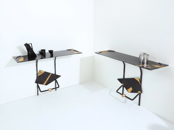 Image 1 of Jean-Jacques Argueyrolles Brutalist Console Tables Wrought Iron 1990