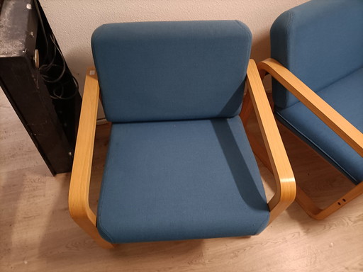 Set Of 2 Swedish Chairs With Blue Cushions