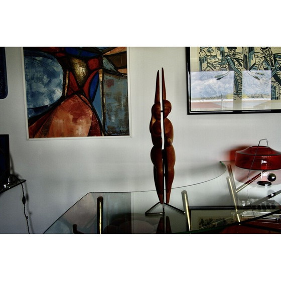 Image 1 of Vintage monogrammed cherry wood sculpture, 1980