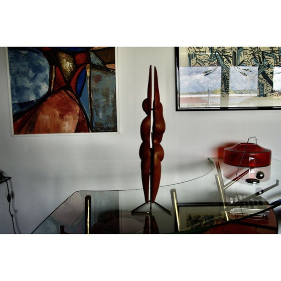 Image 1 of Vintage monogrammed cherry wood sculpture, 1980