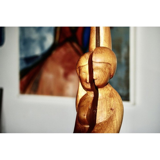 Image 1 of Vintage monogrammed cherry wood sculpture, 1980