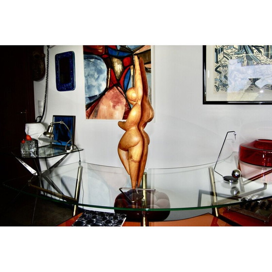 Image 1 of Vintage monogrammed cherry wood sculpture, 1980