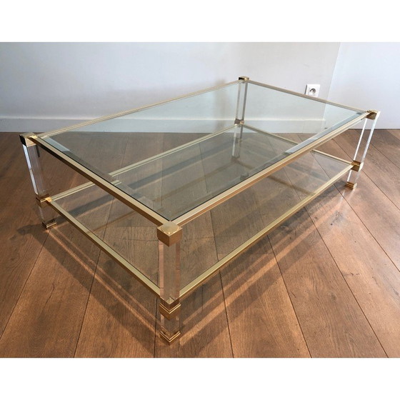 Image 1 of Vintage coffee table in plexiglass and gold metal by Pierre Vandel, France 1970