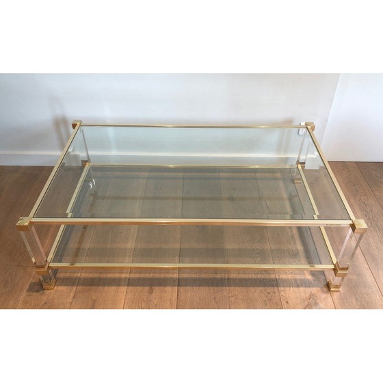 Image 1 of Vintage coffee table in plexiglass and gold metal by Pierre Vandel, France 1970