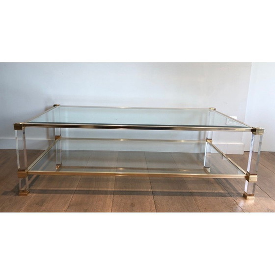 Image 1 of Vintage coffee table in plexiglass and gold metal by Pierre Vandel, France 1970