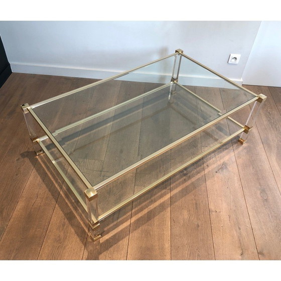 Image 1 of Vintage coffee table in plexiglass and gold metal by Pierre Vandel, France 1970