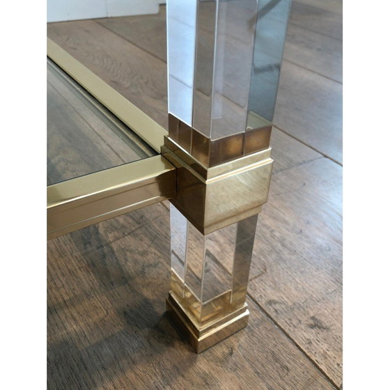 Image 1 of Vintage coffee table in plexiglass and gold metal by Pierre Vandel, France 1970