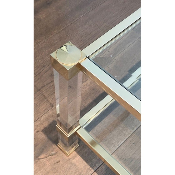 Image 1 of Vintage coffee table in plexiglass and gold metal by Pierre Vandel, France 1970