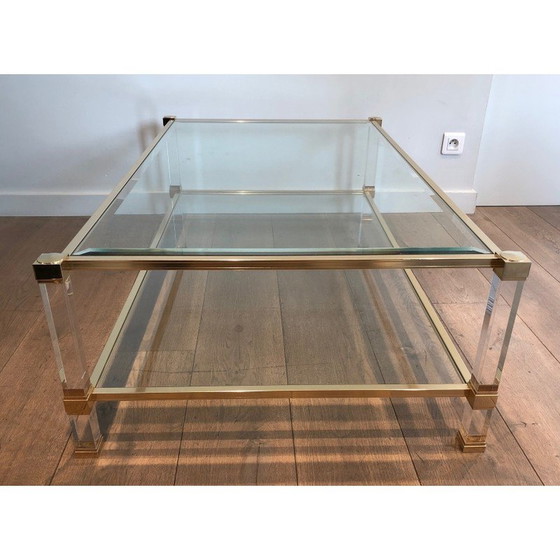 Image 1 of Vintage coffee table in plexiglass and gold metal by Pierre Vandel, France 1970