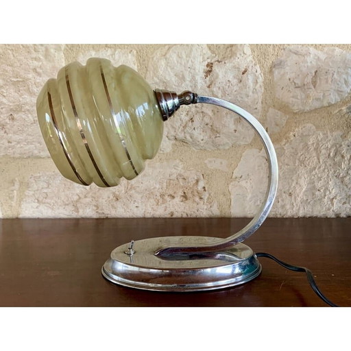 Art Déco, Lámpara de mesa de cristal y cromo, década de 1940-1950