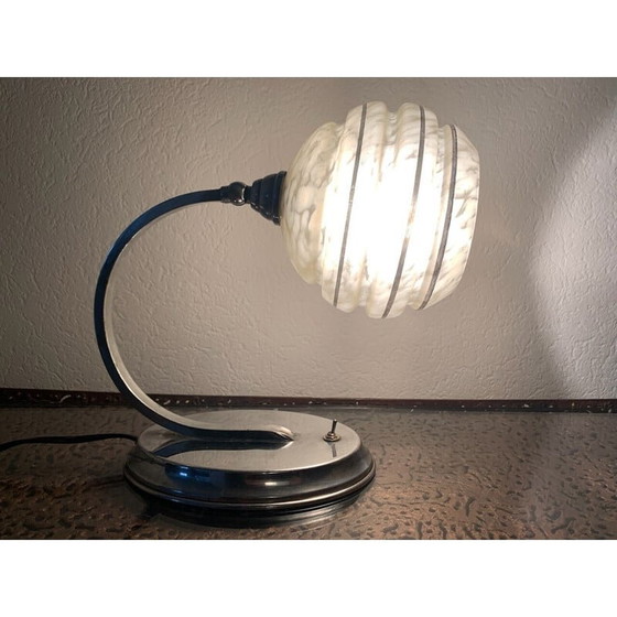 Image 1 of  Art Deco, Table lamp in glass and chrome, 1940-1950s