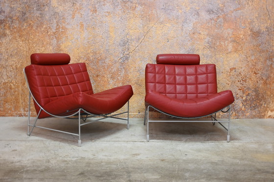 Image 1 of Red Leather Leolux Volare Design Armchair (2 Pieces Available)