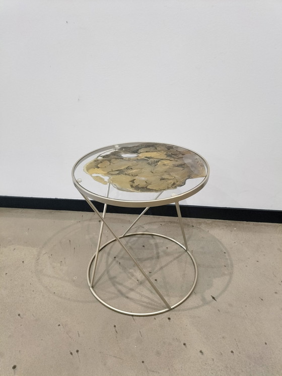 Image 1 of Gilded Metal And Glass Pedestal Table Yb Design