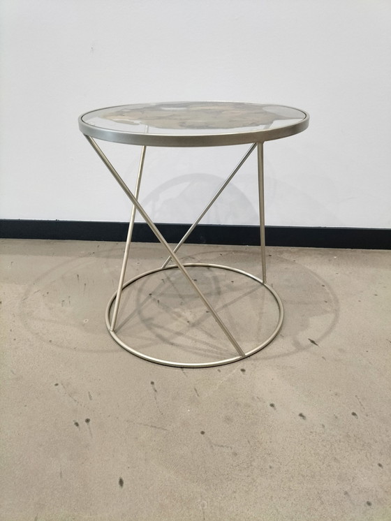 Image 1 of Gilded Metal And Glass Pedestal Table Yb Design